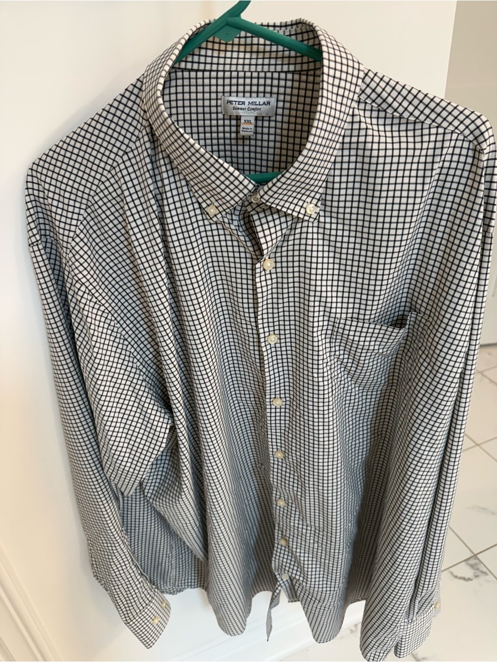 Peter Millar Black and White Grid Button-Down Shirt